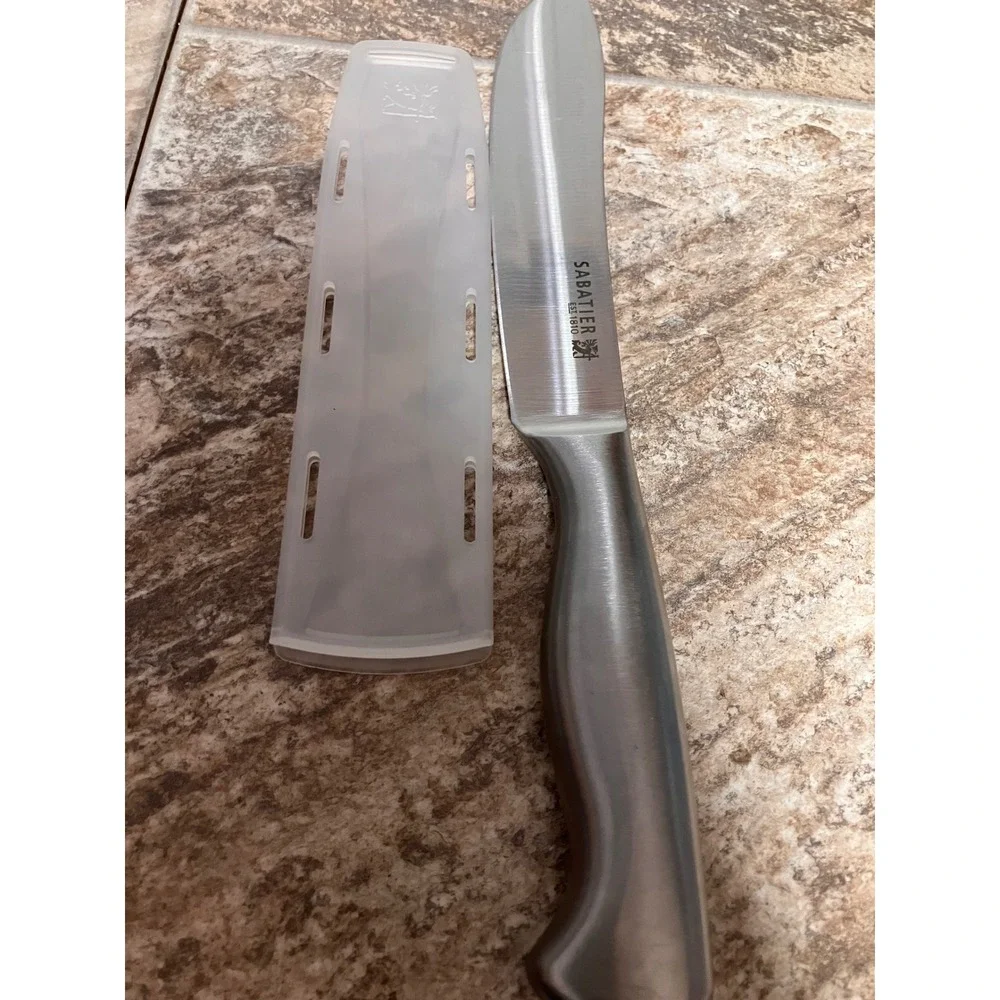 Sabatier 5 Inch Utility Knife with EdgeKeeper Self Sharpening Sheath Silver
